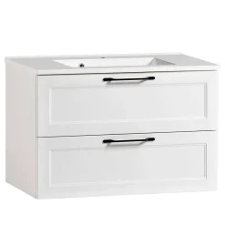 Wohnen Glasmöbel|Badezimmer Komplett*Bad Waschplatz Einrichtung in Weiß - Gyatso (dreiteilig)