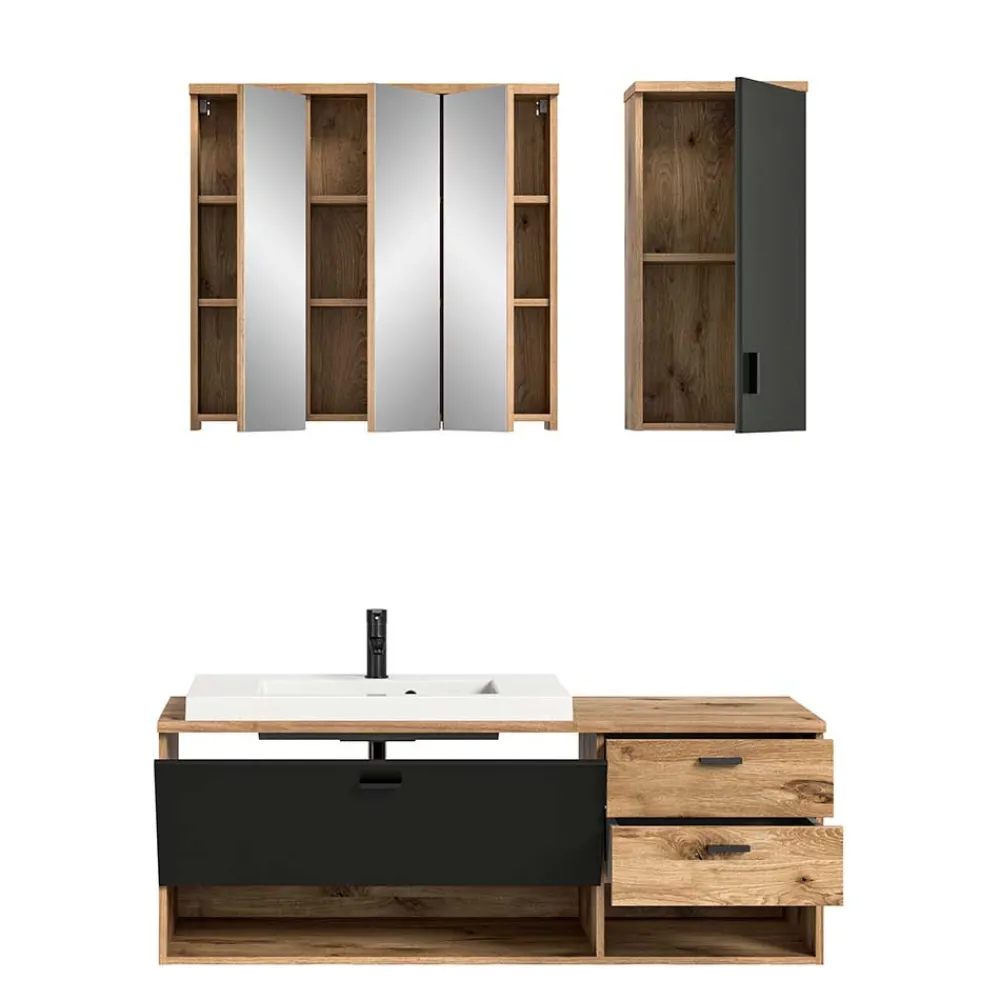 Wohnen Badezimmer Komplett*Bad Waschplatz Kombi hängend - Steikun (dreiteilig)