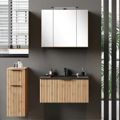 Wohnen Badezimmer Komplett*Bad Waschplatz Mobiliar Set - Crystoga (dreiteilig)