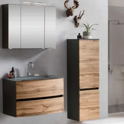 Wohnen Glasmöbel|Badezimmer Komplett*Bad Waschplatz Set & Midischrank - Vandija (dreiteilig)