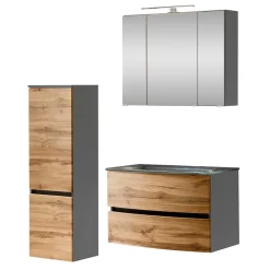 Wohnen Glasmöbel|Badezimmer Komplett*Bad Waschplatz Set & Midischrank - Vandija (dreiteilig)