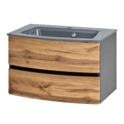 Wohnen Glasmöbel|Badezimmer Komplett*Bad Waschplatz Set & Midischrank - Vandija (dreiteilig)