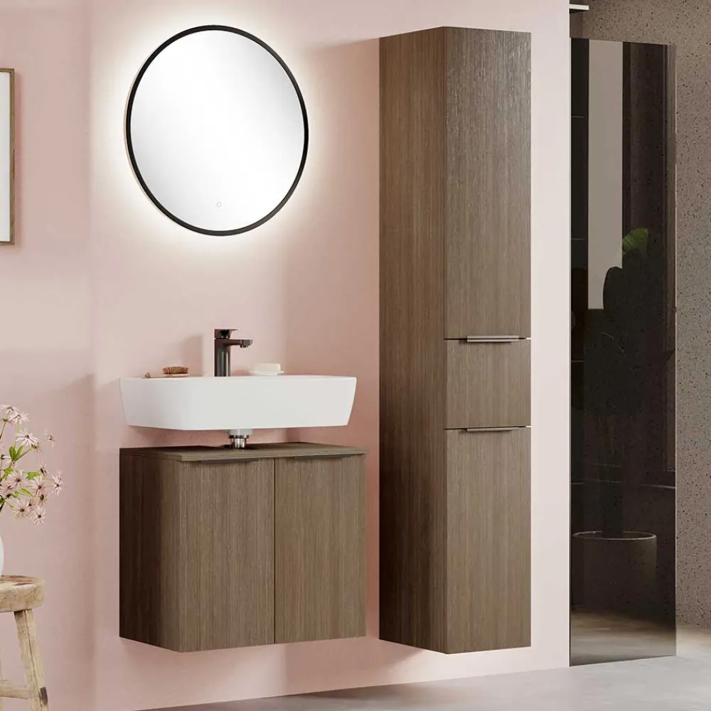 Wohnen Glasmöbel|Badezimmer Komplett*Bad Waschplatz und Hochschrank Set - Ucaida (dreiteilig)