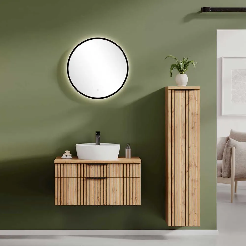 Wohnen Badezimmer Komplett*Bad Waschtisch & Midischrank Set - Crystoga (dreiteilig)