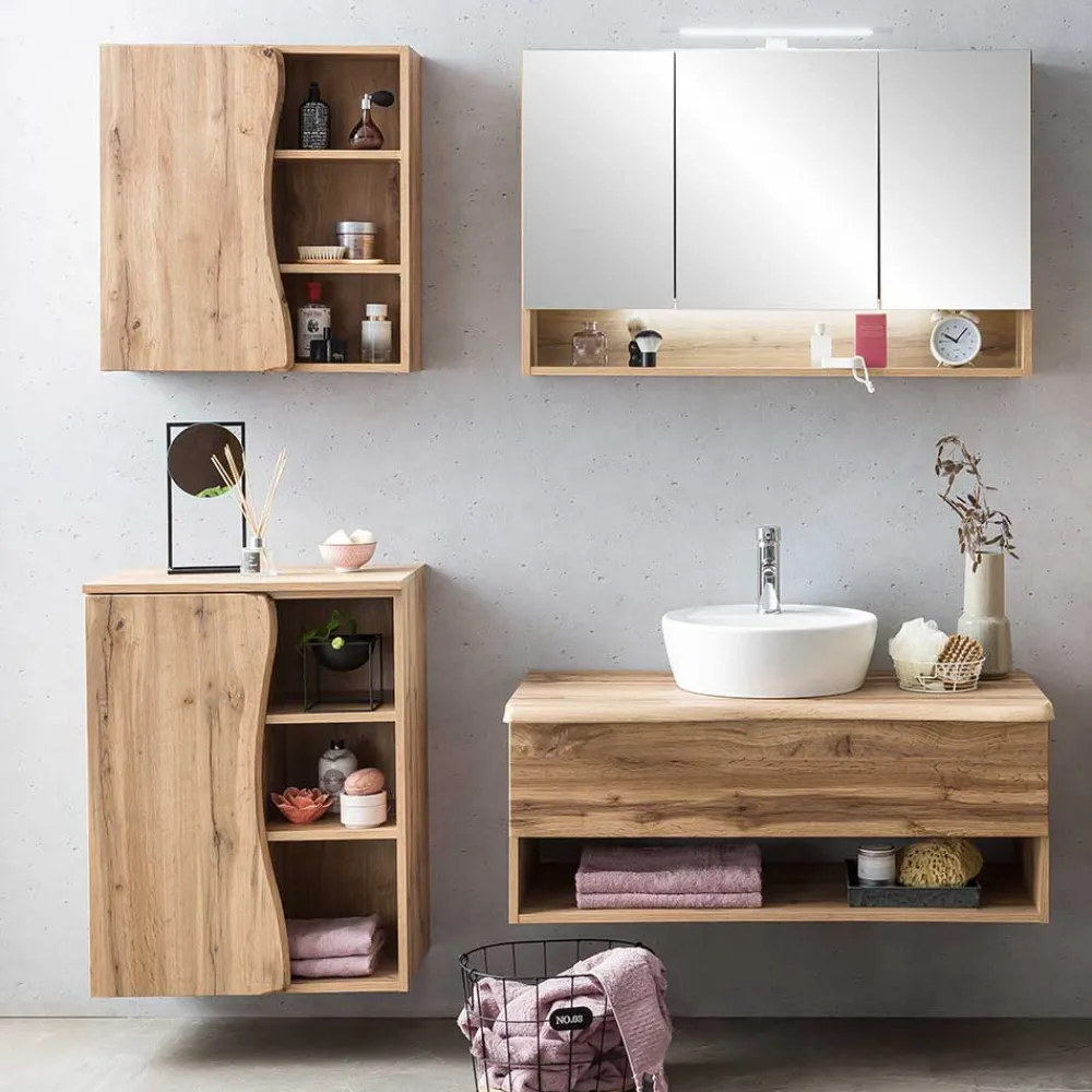 Wohnen Badezimmer Komplett*Badausstattung in Holzoptik Wildeiche - Tofias (vierteilig)