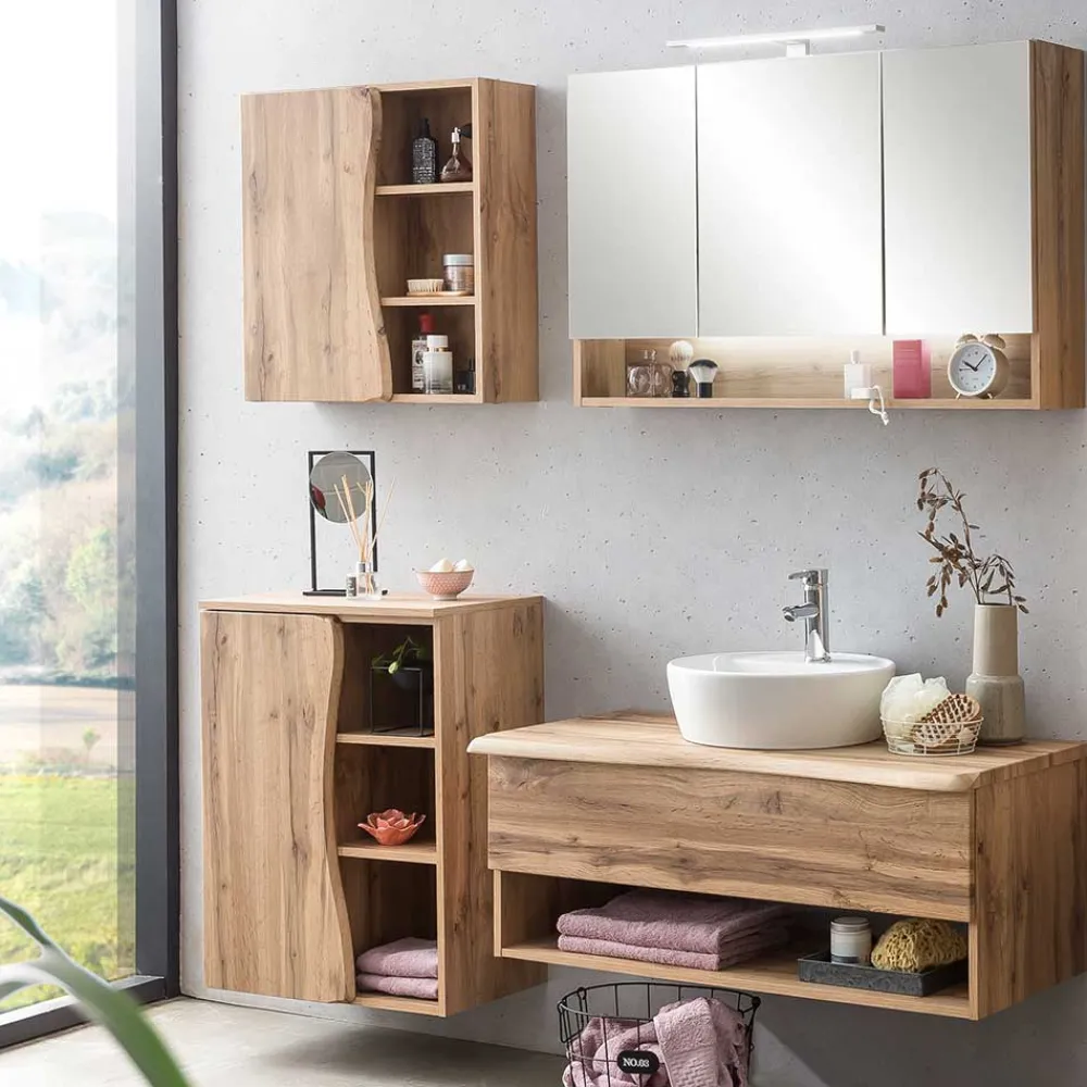 Wohnen Badezimmer Komplett*Badausstattung in Holzoptik Wildeiche - Tofias (vierteilig)