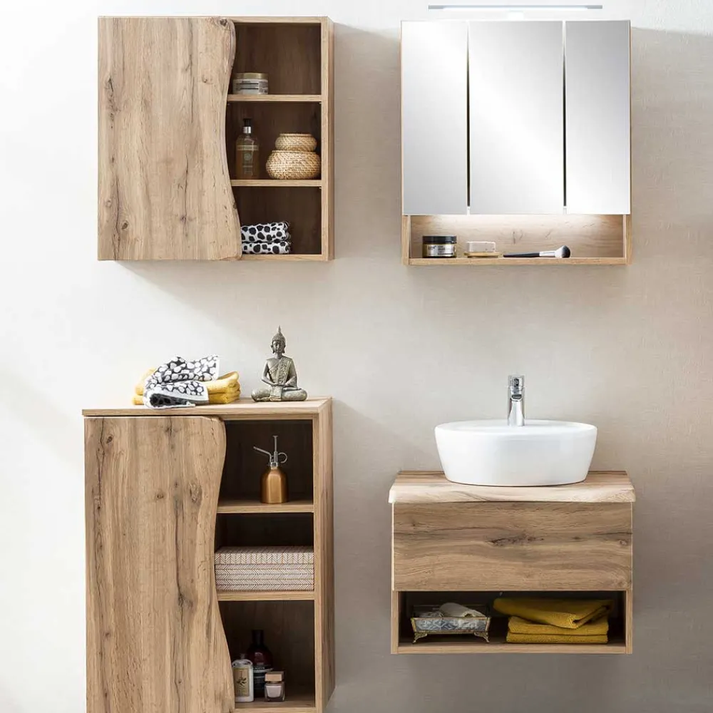 Wohnen Badezimmer Komplett*Badausstattung mit Baumkante Dekor - Tofias (vierteilig)