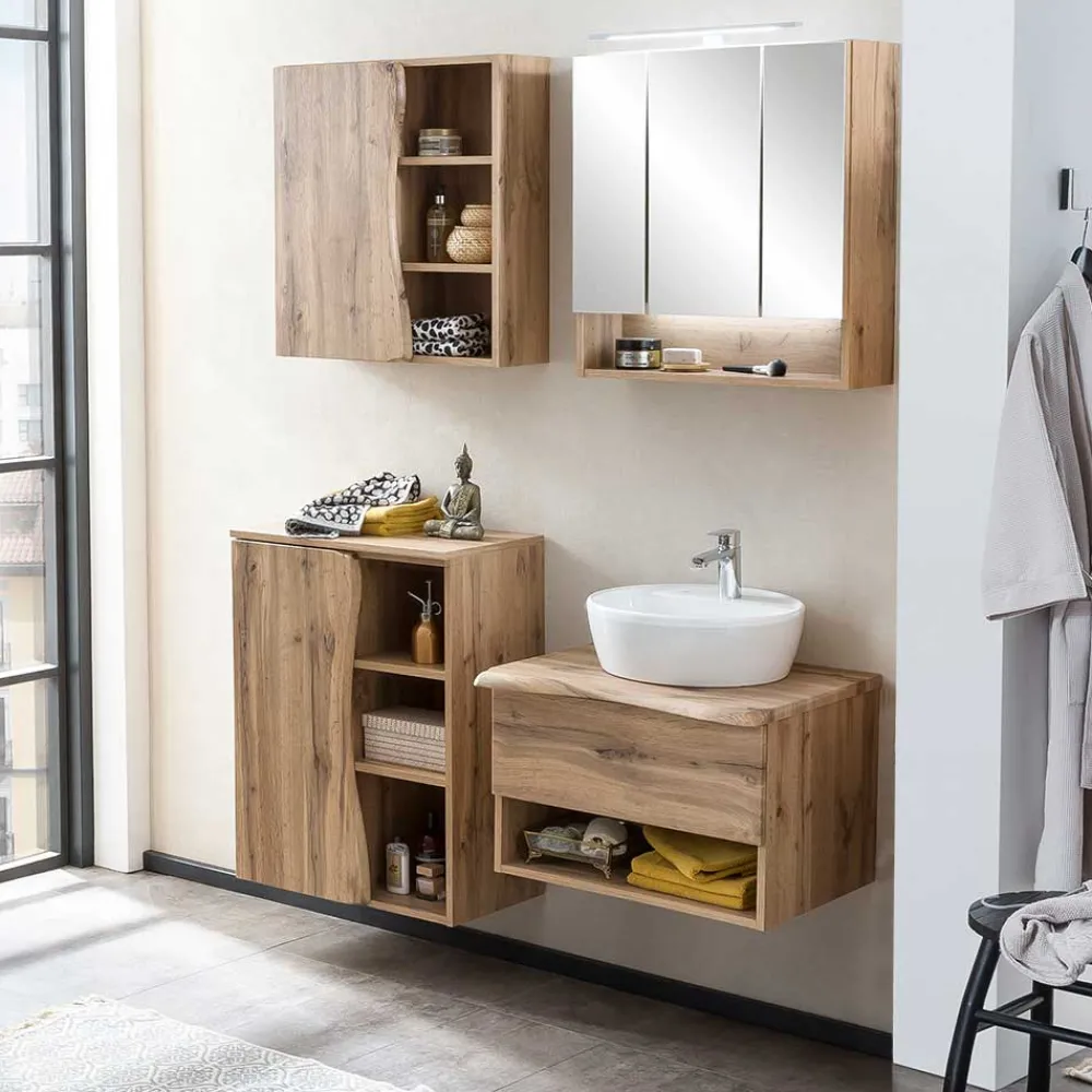 Wohnen Badezimmer Komplett*Badausstattung mit Baumkante Dekor - Tofias (vierteilig)