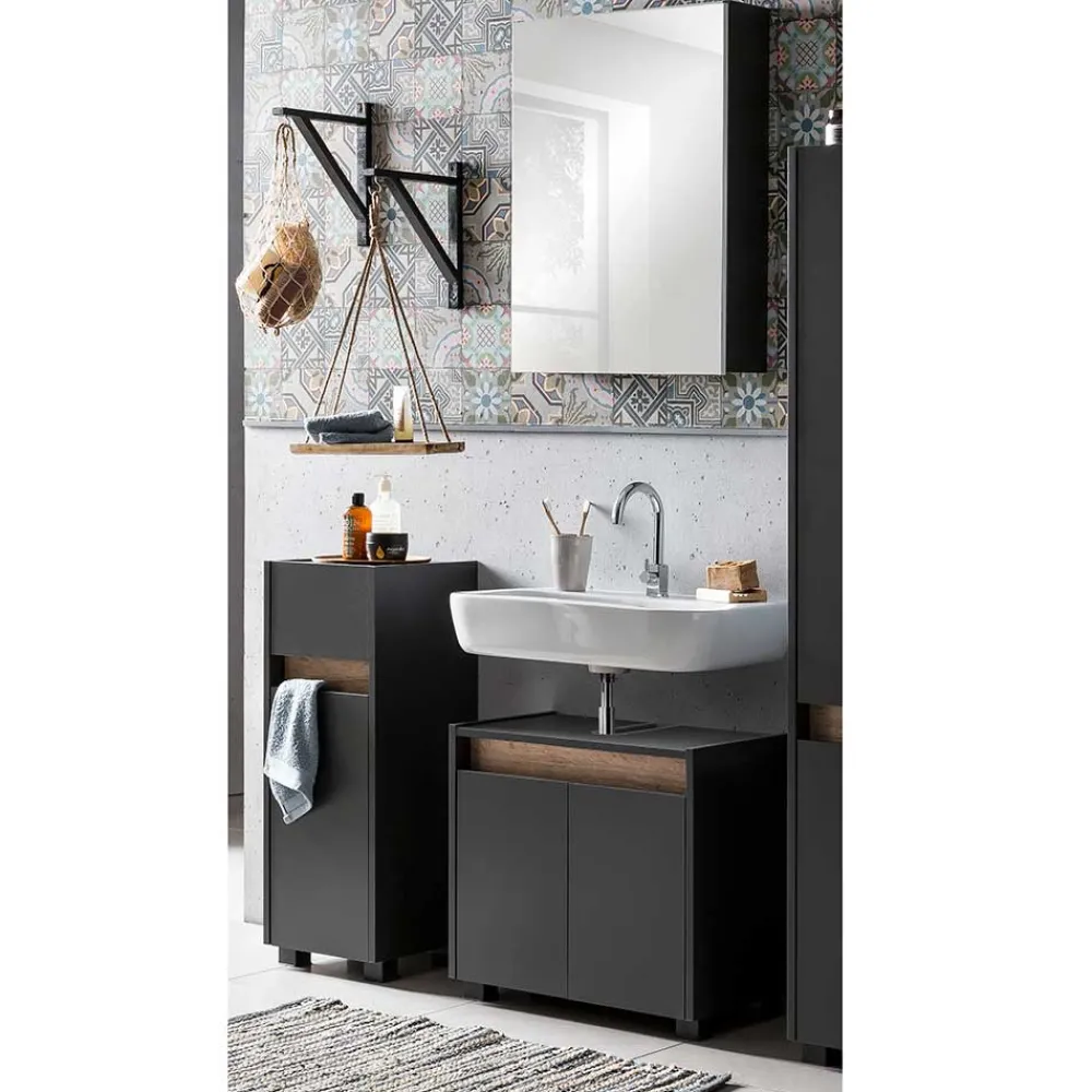 Wohnen Skandinavische Möbel|Glasmöbel*Badblock Möbel in Anthrazit - Marcius (dreiteilig)