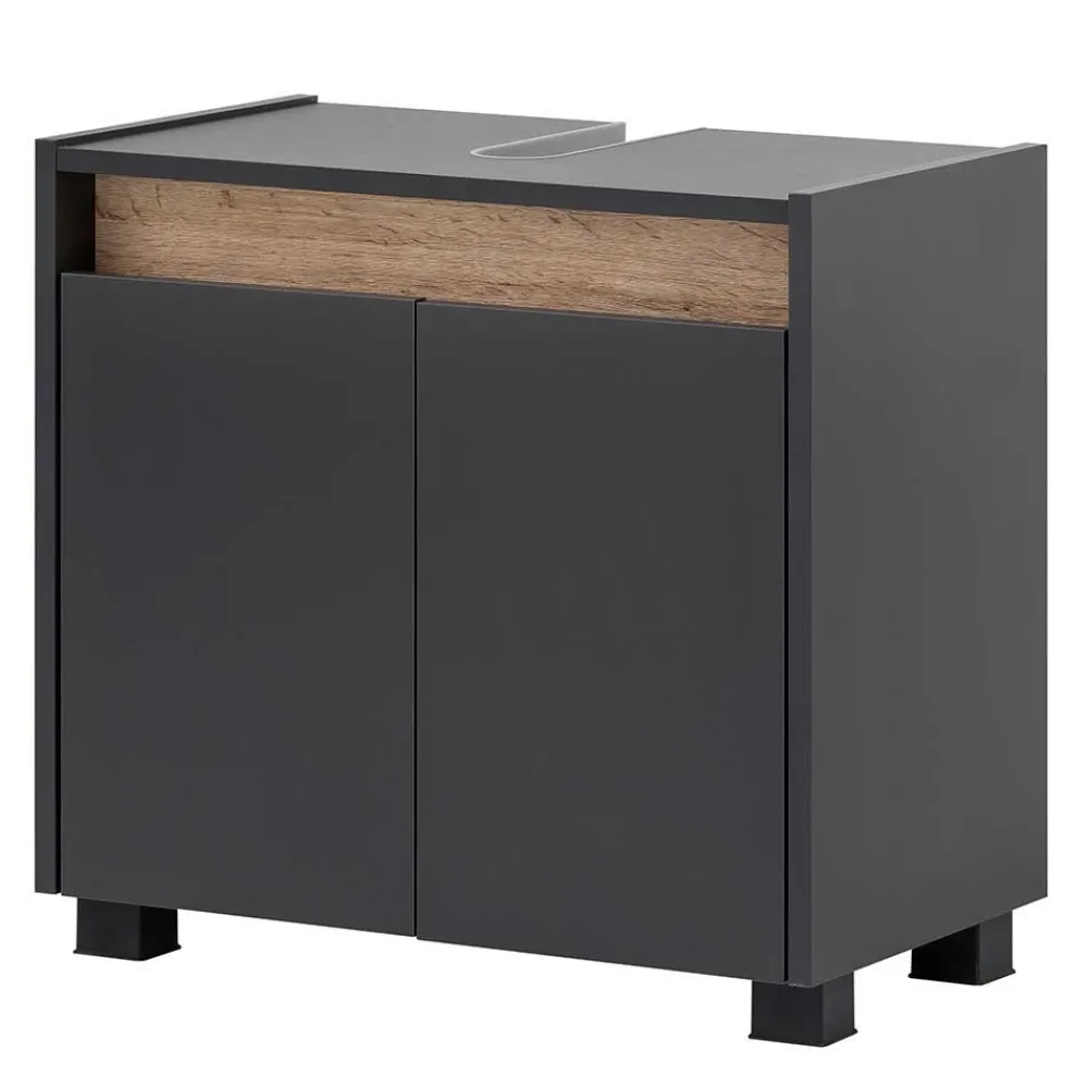 Wohnen Skandinavische Möbel|Glasmöbel*Badblock Möbel in Anthrazit - Marcius (dreiteilig)