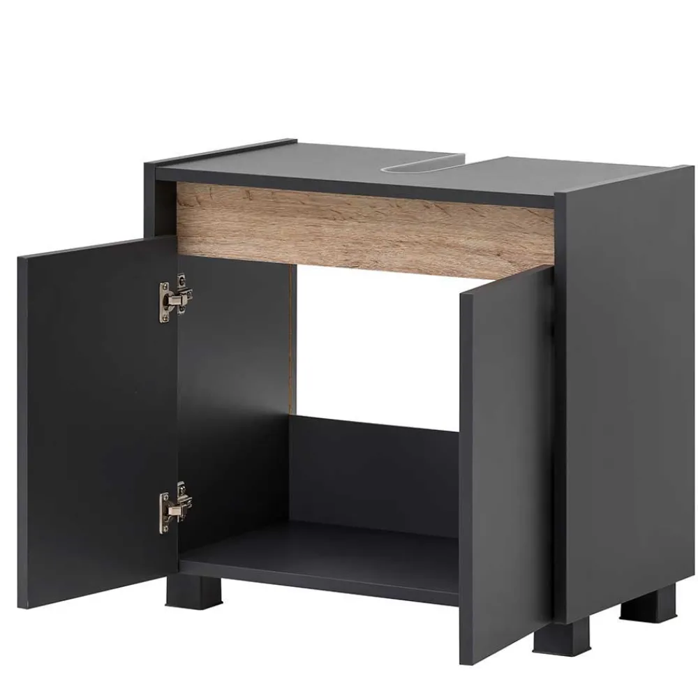 Wohnen Skandinavische Möbel|Glasmöbel*Badblock Möbel in Anthrazit - Marcius (dreiteilig)