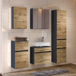 Wohnen Graue Möbel|Glasmöbel*Badblock Möbel Kombi zweifarbig - Endely (fünfteilig)