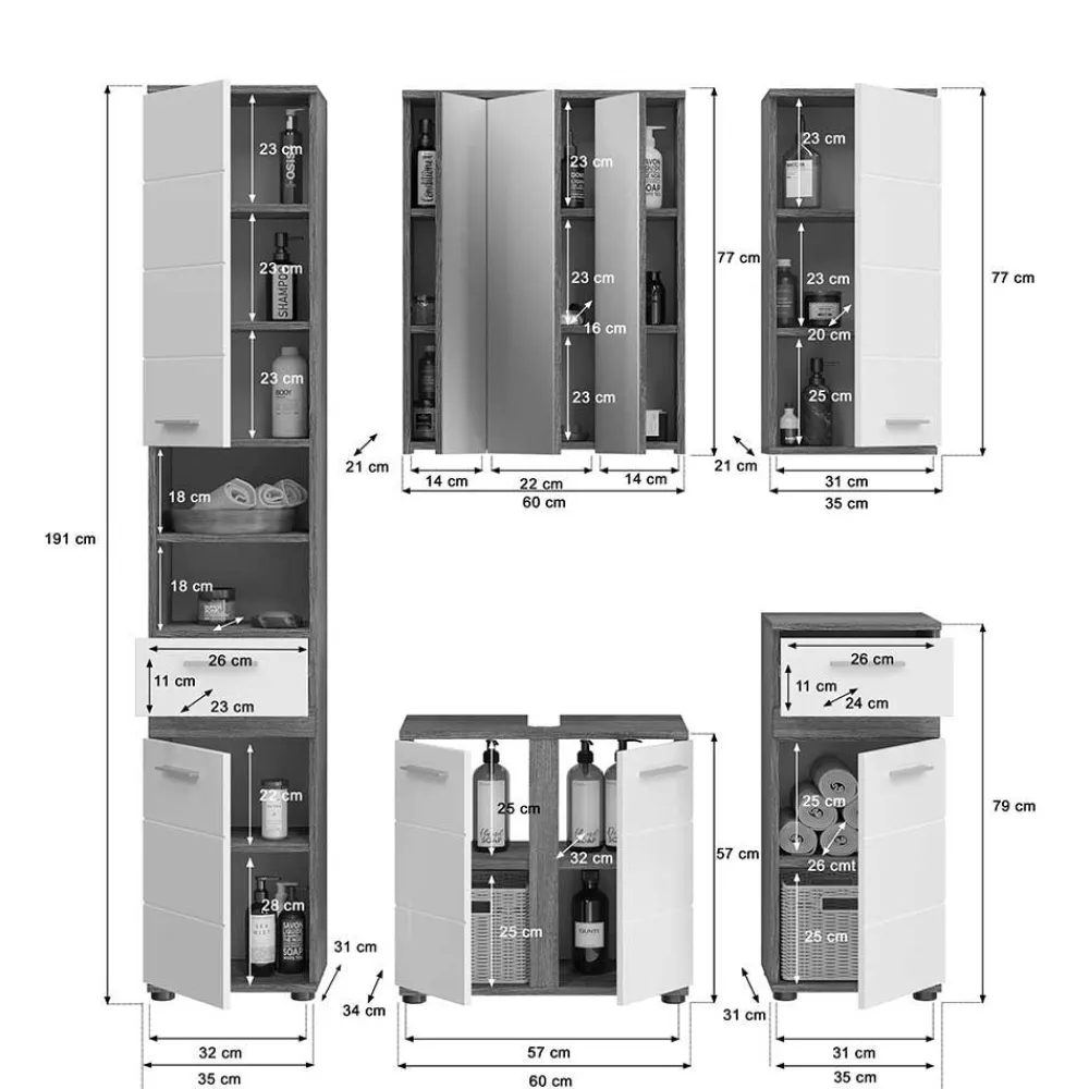 Wohnen Badblock Möbel Kombination Set - Chapan (fünfteilig)