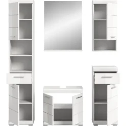 Wohnen Badezimmer Komplett*Badblock Möbelset in Weiß - Henriette (fünfteilig)