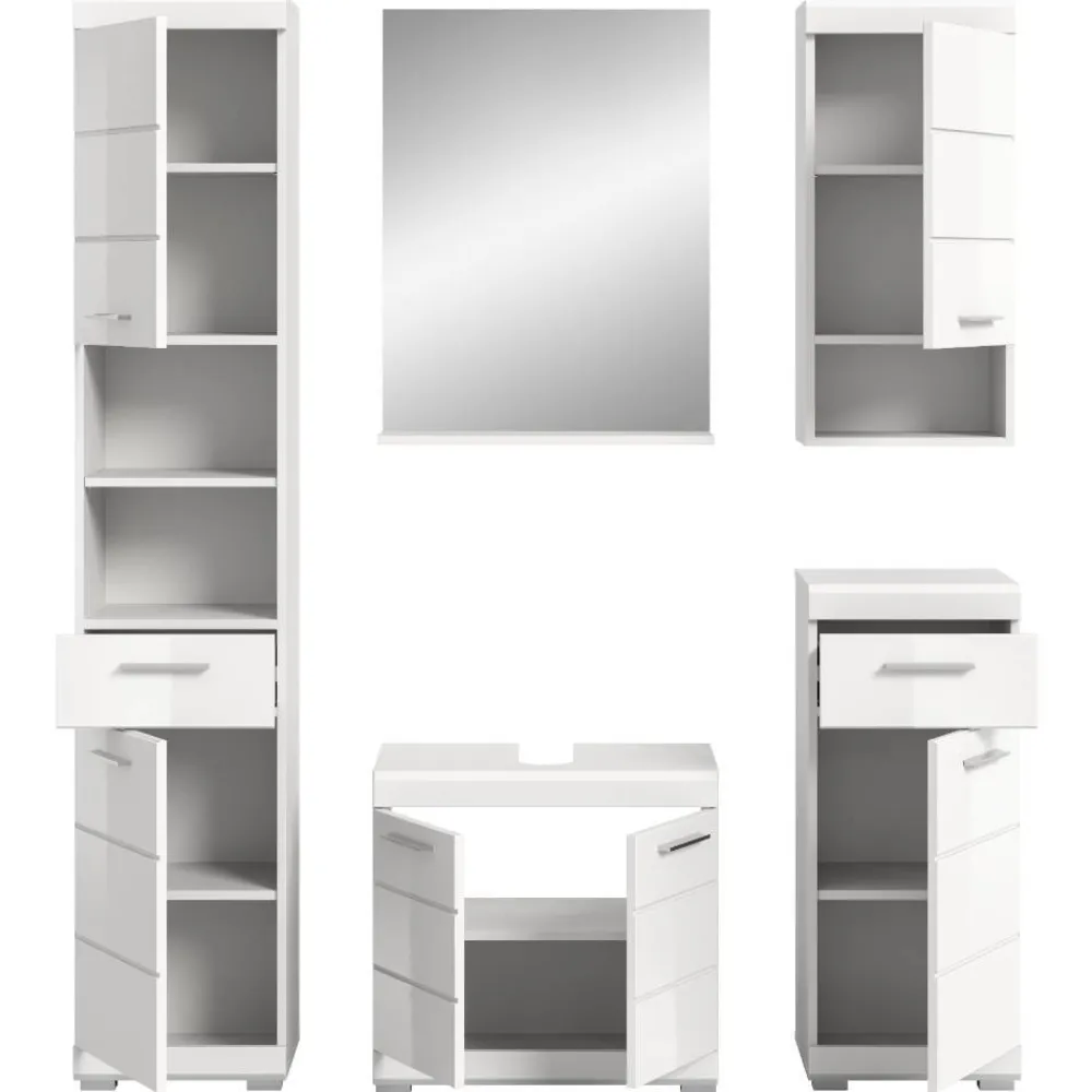 Wohnen Badezimmer Komplett*Badblock Möbelset in Weiß - Henriette (fünfteilig)