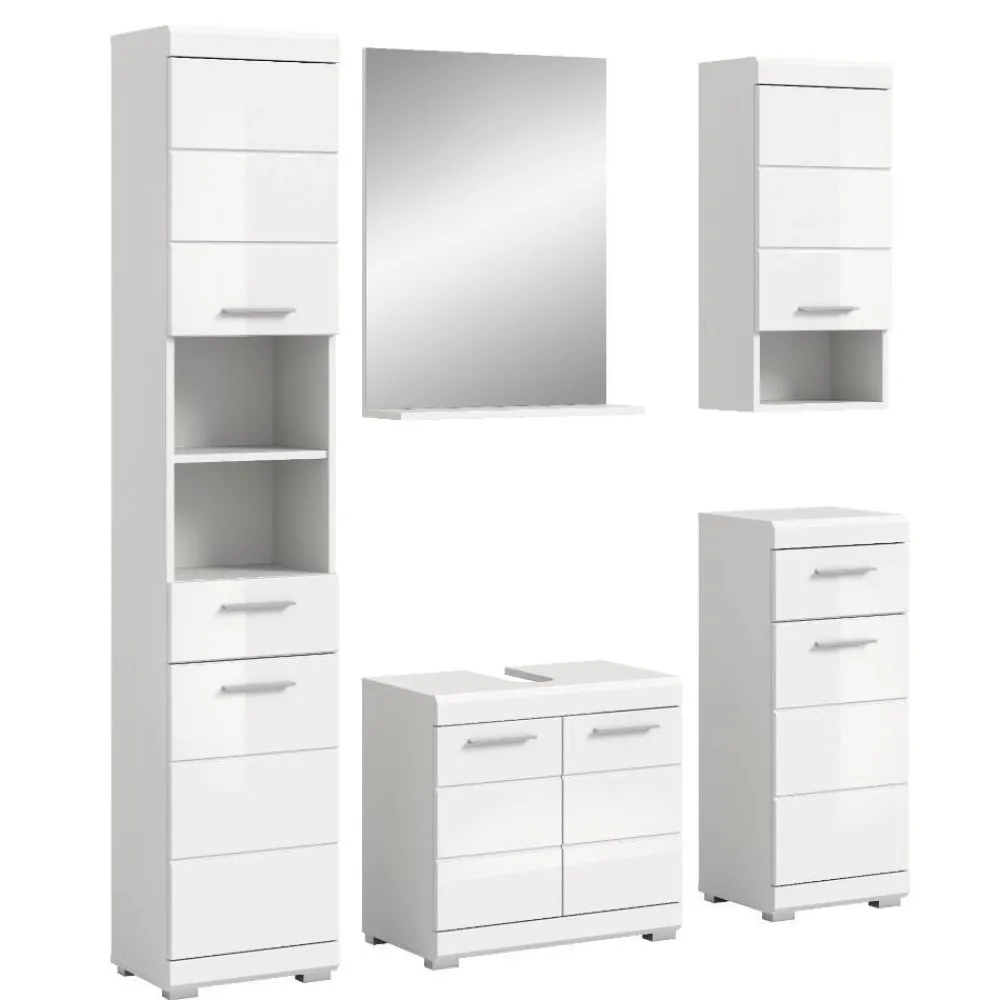 Wohnen Badezimmer Komplett*Badblock Möbelset in Weiß - Henriette (fünfteilig)