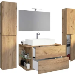 Wohnen Badezimmer Komplett*Badeinrichtung im Holzlook Set - Yulmatro (vierteilig)