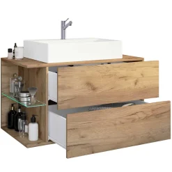 Wohnen Badezimmer Komplett*Badeinrichtung im Holzlook Set - Yulmatro (vierteilig)