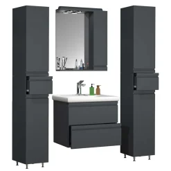 Wohnen Badeinrichtung in Anthrazit Set - Idamoro (vierteilig)