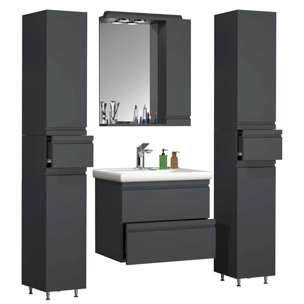 Wohnen Badeinrichtung in Anthrazit Set - Idamoro (vierteilig)
