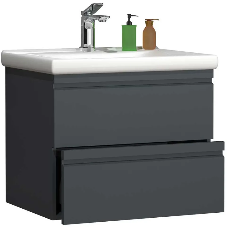 Wohnen Badeinrichtung in Anthrazit Set - Idamoro (vierteilig)