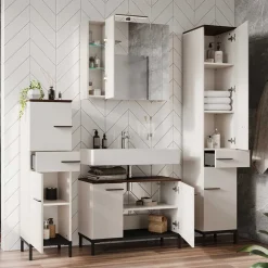 Wohnen Badezimmer Komplett*Badeinrichtung in Hellgrau mit Nussbaum - Dolida (vierteilig)