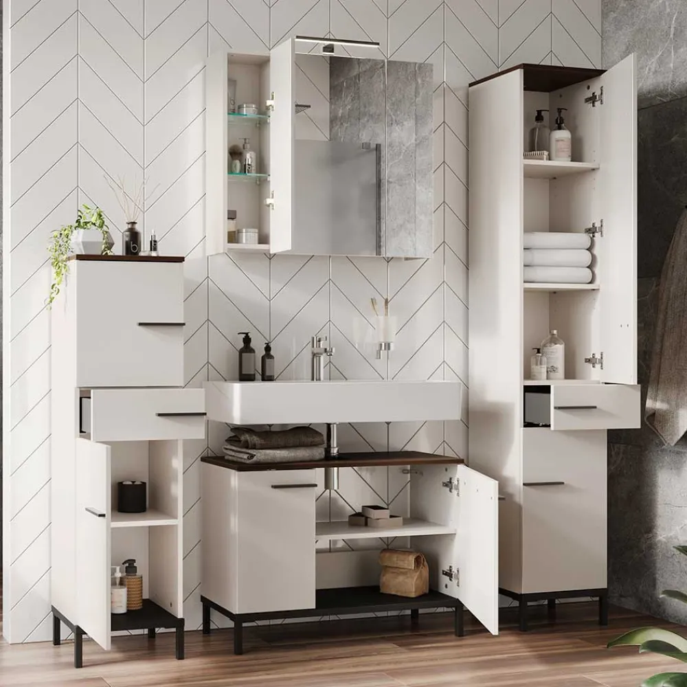 Wohnen Badezimmer Komplett*Badeinrichtung in Hellgrau mit Nussbaum - Dolida (vierteilig)