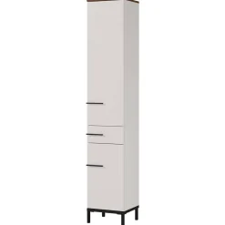 Wohnen Badezimmer Komplett*Badeinrichtung in Hellgrau mit Nussbaum - Dolida (vierteilig)