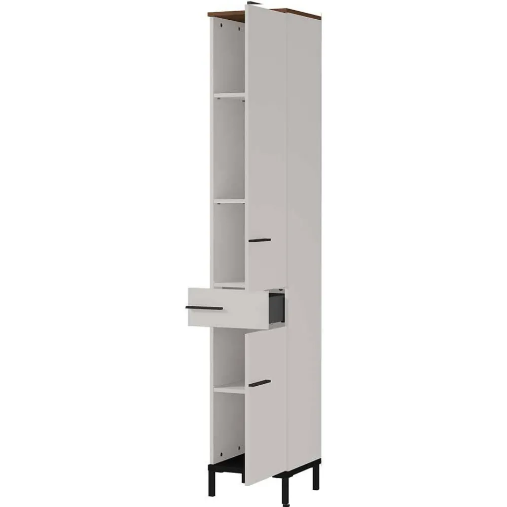 Wohnen Badezimmer Komplett*Badeinrichtung in Hellgrau mit Nussbaum - Dolida (vierteilig)