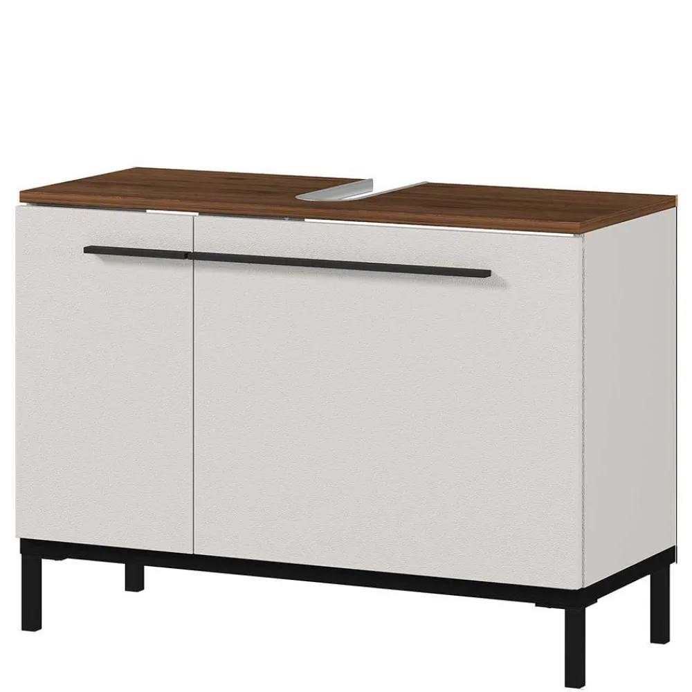 Wohnen Badezimmer Komplett*Badeinrichtung in Hellgrau mit Nussbaum - Dolida (vierteilig)