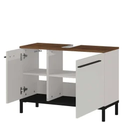 Wohnen Badezimmer Komplett*Badeinrichtung in Hellgrau mit Nussbaum - Dolida (vierteilig)