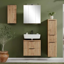 Wohnen Glasmöbel|Badezimmer Komplett*Badeinrichtung in Wildeiche mit Schwarz - Crystoga (vierteilig)