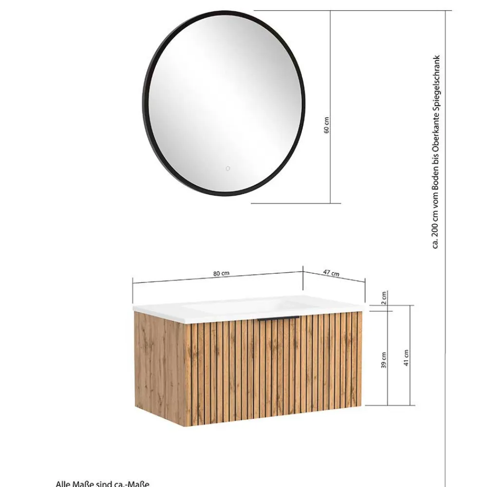 Wohnen Badezimmer Komplett*Badeinrichtung Möbelkombi zweifarbig - Crystoga (fünfteilig)