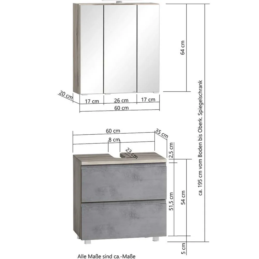 Wohnen Badeinrichtung Set in Beton Optik - Mia (vierteilig)