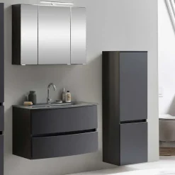 Wohnen Badezimmer Komplett*Badeinrichtung Set in Dunkelgrau - Natarivos (dreiteilig)