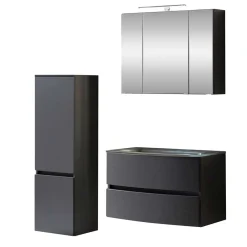 Wohnen Badezimmer Komplett*Badeinrichtung Set in Dunkelgrau - Natarivos (dreiteilig)