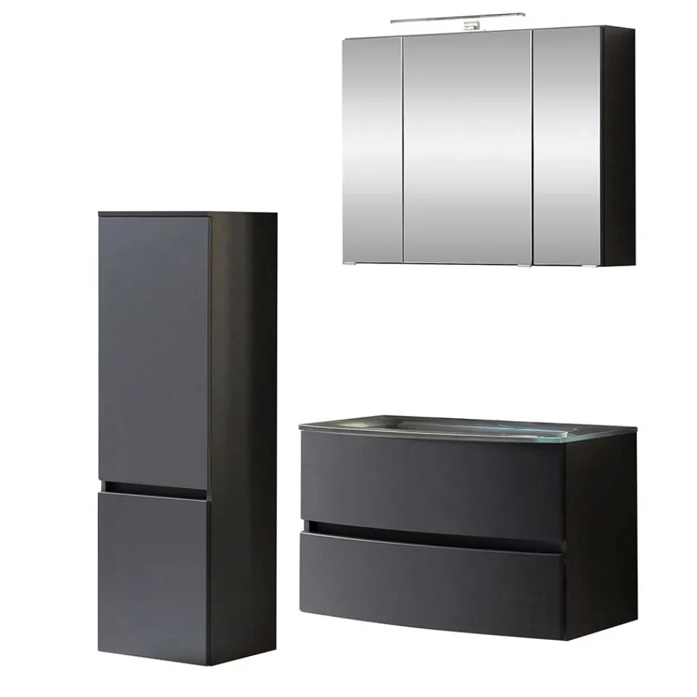Wohnen Badezimmer Komplett*Badeinrichtung Set in Dunkelgrau - Natarivos (dreiteilig)