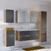 Wohnen Badezimmer Komplett*Badezimmer Doppel-Waschtisch & Schränke - Athrin (fünfteilig)