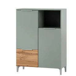 Wohnen Skandinavische Möbel|Badschränke*Badezimmer Highboard in Graugrün und Eiche - Liz