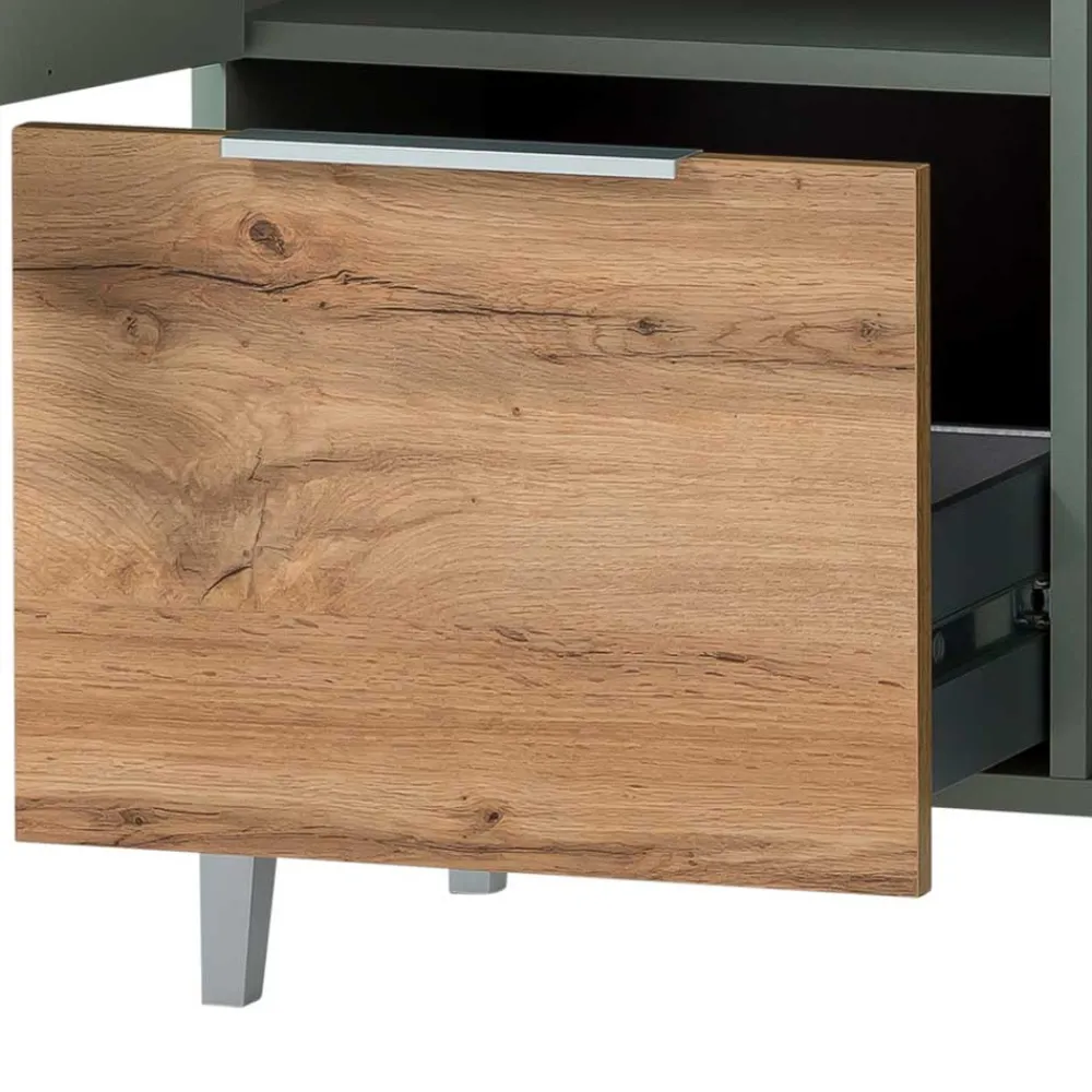 Wohnen Skandinavische Möbel|Badschränke*Badezimmer Highboard in Graugrün und Eiche - Liz