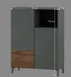 Wohnen Skandinavische Möbel|Badschränke*Badezimmer Highboard in Graugrün und Eiche - Liz