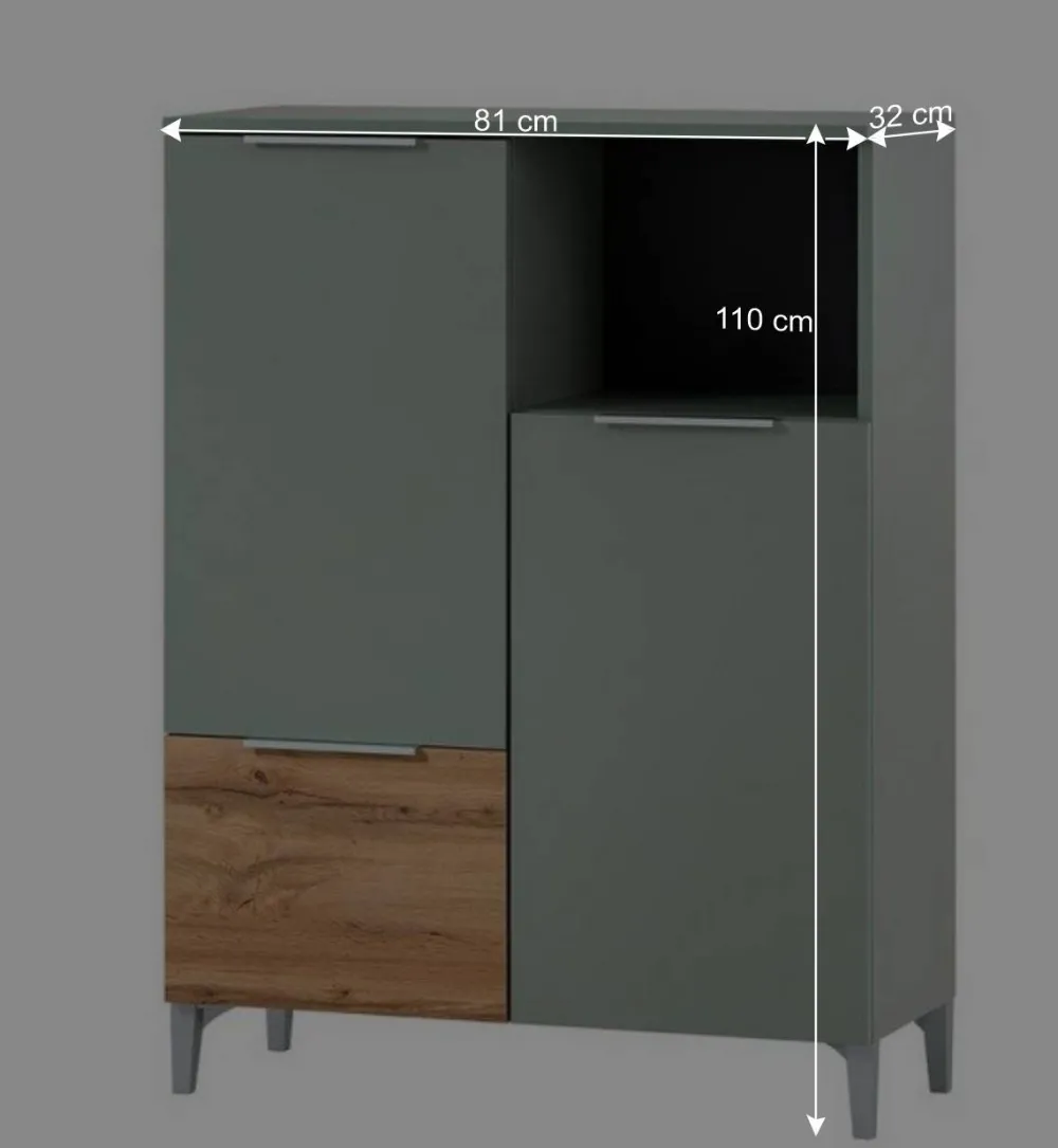 Wohnen Skandinavische Möbel|Badschränke*Badezimmer Highboard in Graugrün und Eiche - Liz