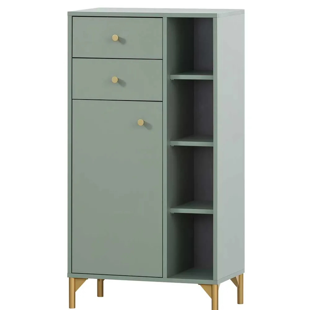 Wohnen Badezimmer Highboard in Graugrün & Gold - Vilatata