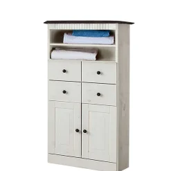 Wohnen Badezimmer Highboard in Weiß mit Dunkelbraun - Malka