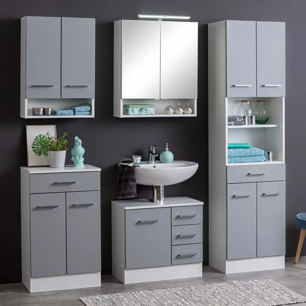Wohnen Badezimmer Hängeschrank in hellem Grau - Girios