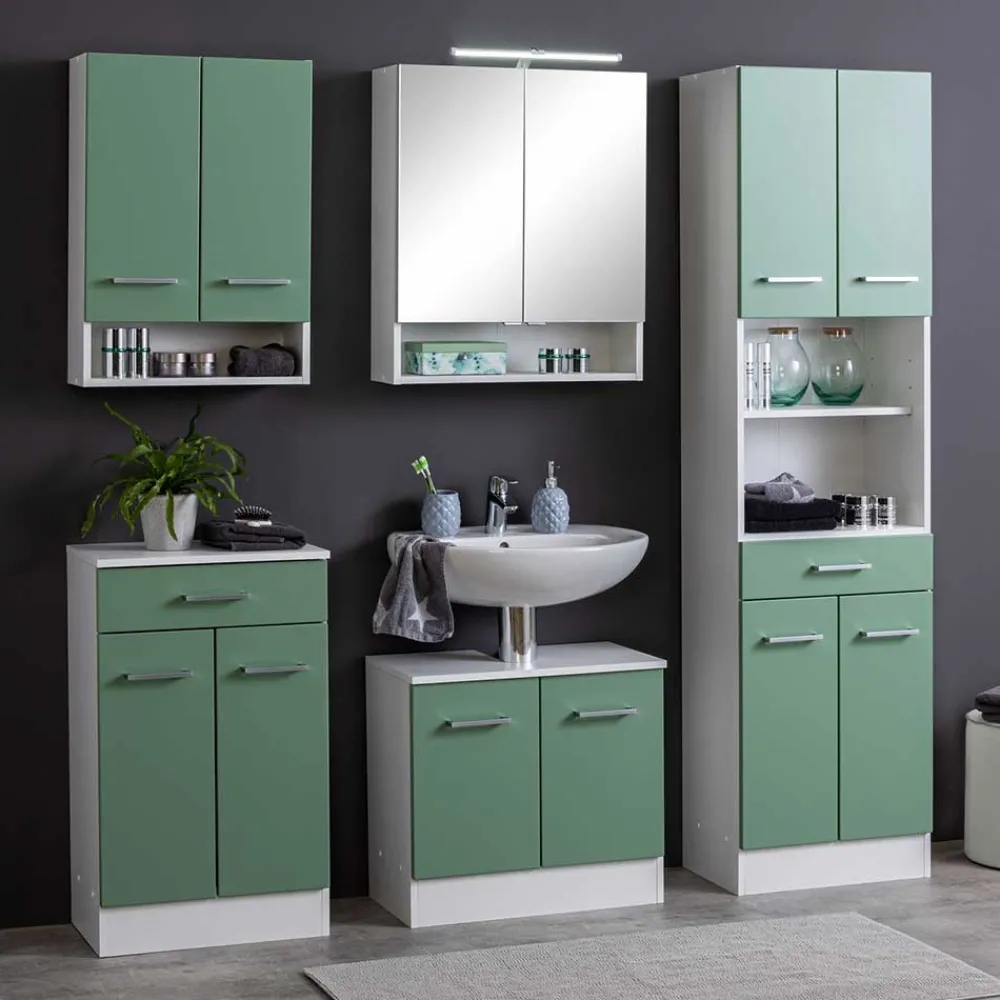 Wohnen Badschränke*Badezimmer Hängeschrank mit Front Grün - Loenixa
