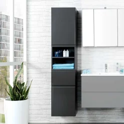 Wohnen Badezimmer Hochschrank Blaxin in Anthrazit Hochglanz