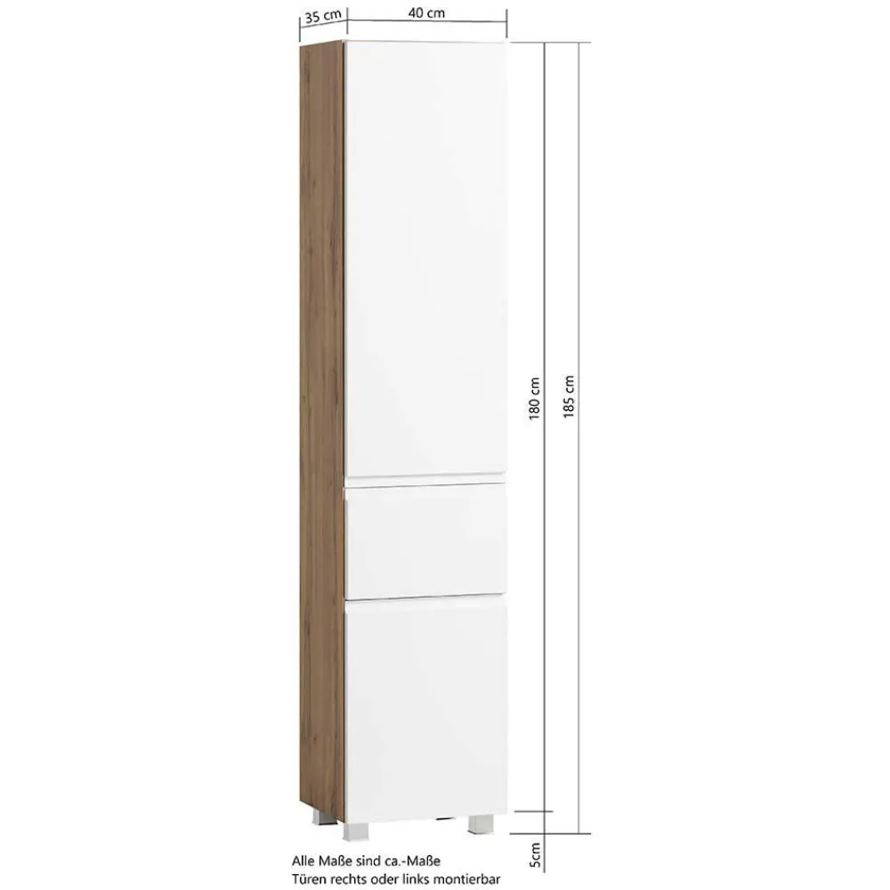 Wohnen Badezimmer Hochschrank in mattem Weiß - Eight