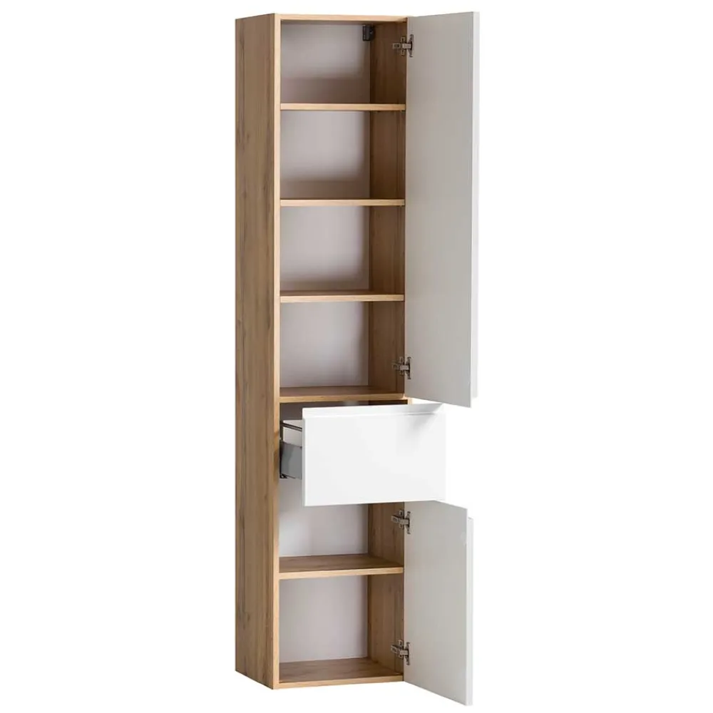 Wohnen Badezimmer Hochschrank in mattem Weiß - Eight