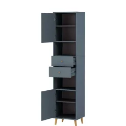 Wohnen Badezimmer Hochschrank in Petrol Blau & Eiche - Matrera